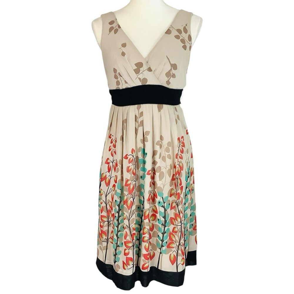 Dressbarn Babydoll Dress Women Size 4 S Boho Fairy 90s y2k Floral Tan Chiffon